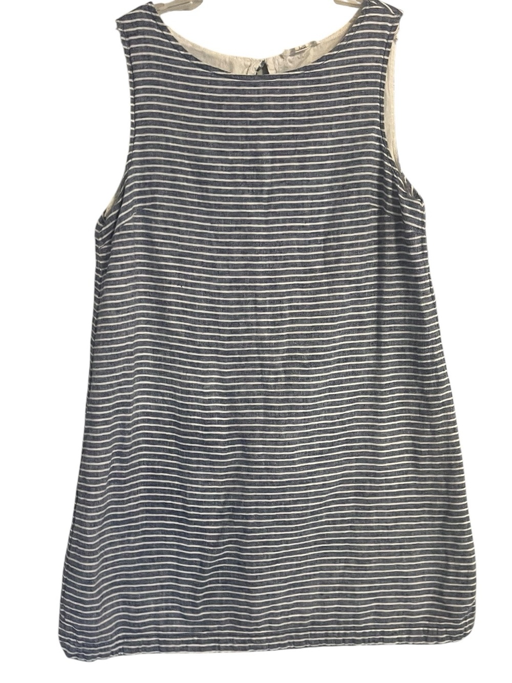 Coastal Grandma Linen Blend Striped Tunic Dress Beach Cover Nautical Beach L - Picture 2 of 5